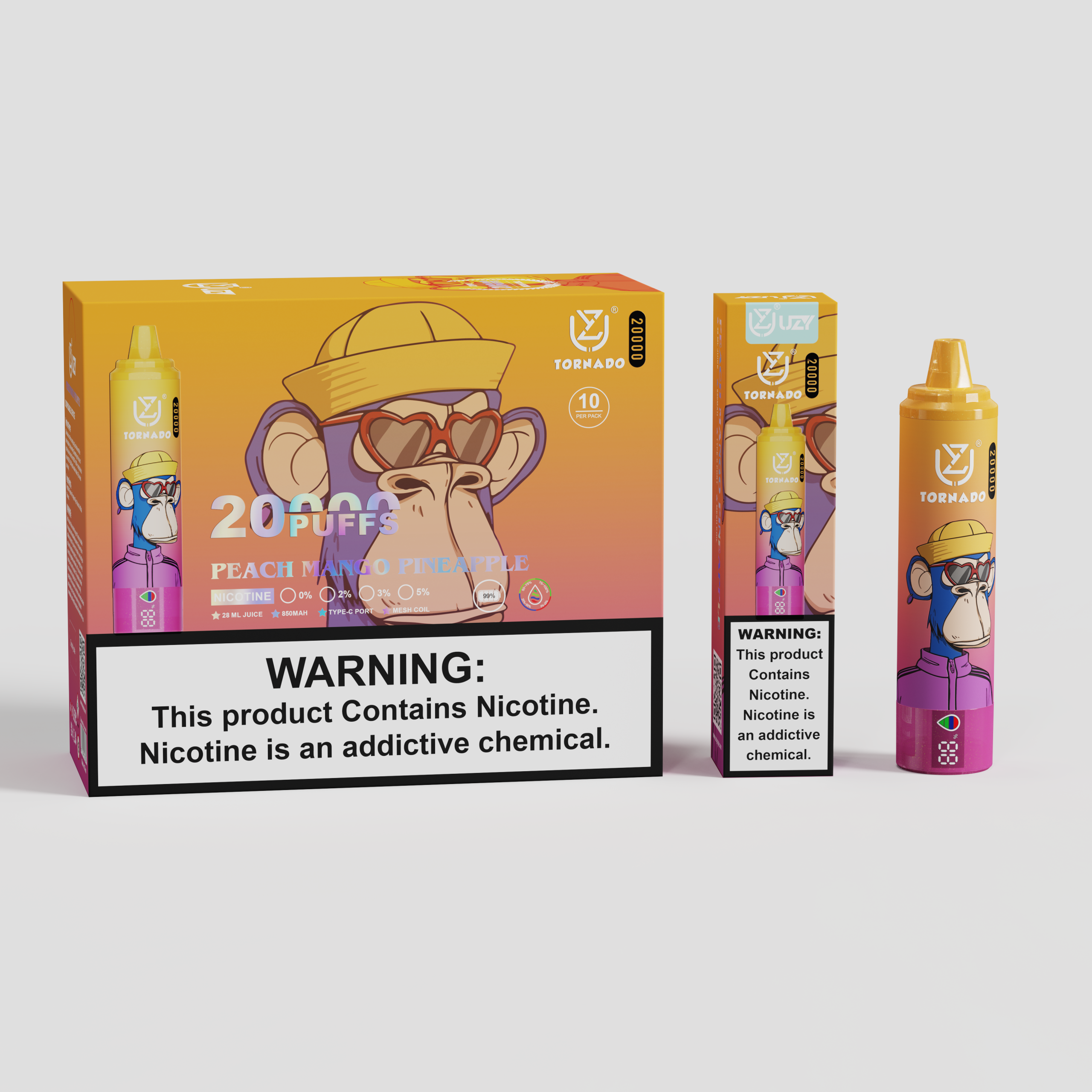 UZY Tornado 20000 Puffs Peach Mango Pineapple (28ml, Rechargeable Type‑C)