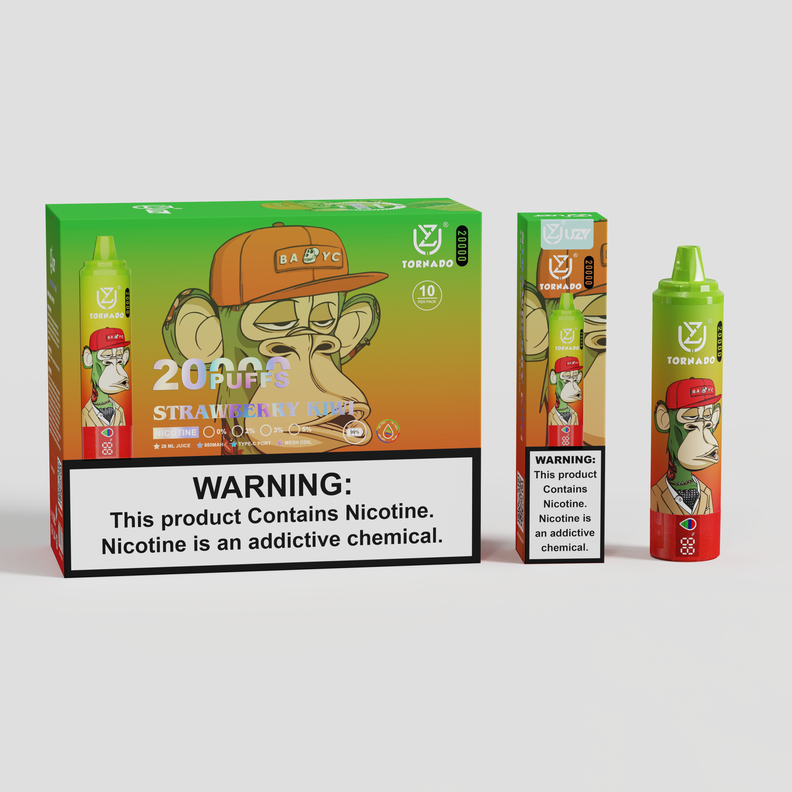 UZY Tornado 20000 Puffs Strawberry Kiwi Disposable Vape (28ml, 850mAh, Type‑C)