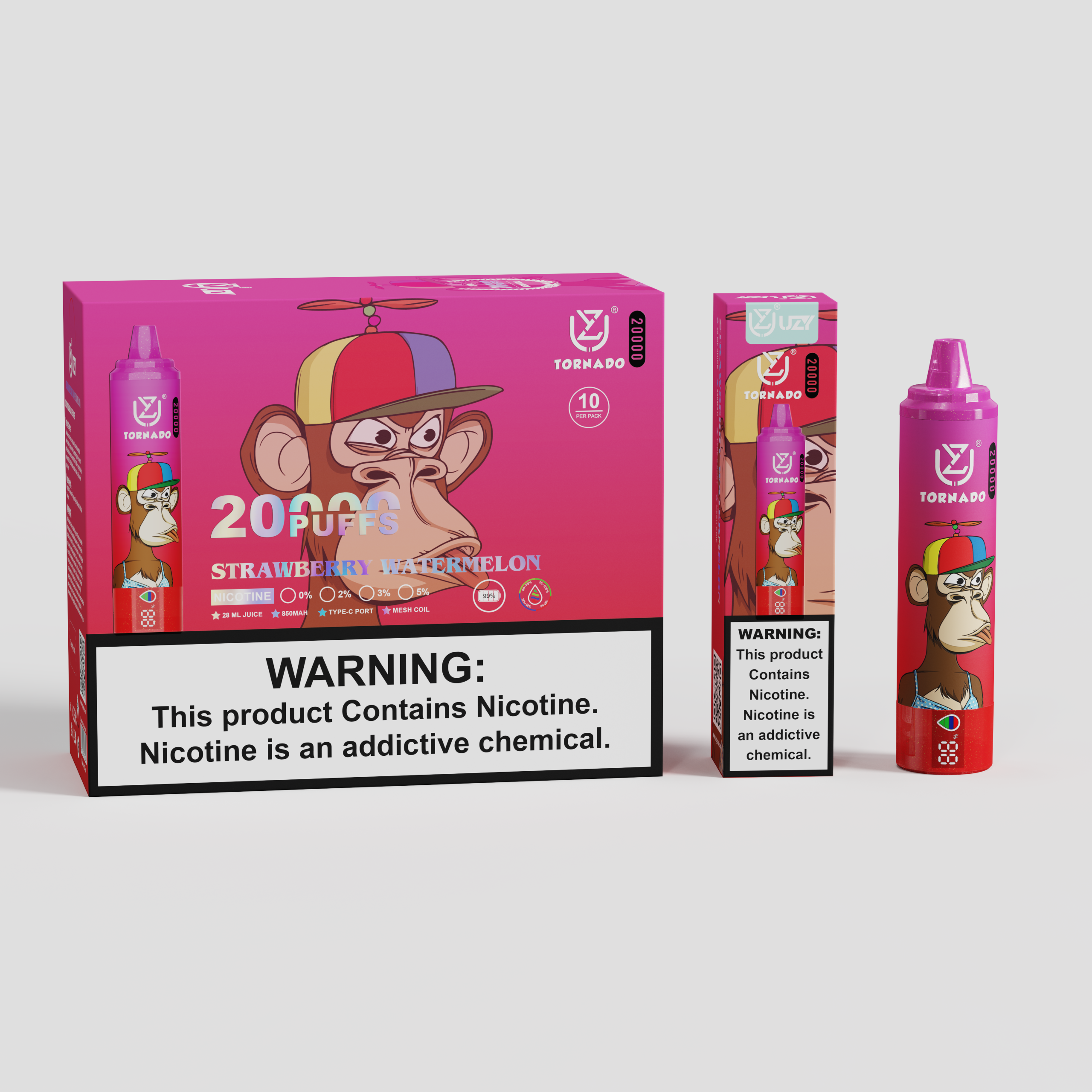 UZY Tornado 20000 Puffs Strawberry Watermelon Disposable Vape (28ml, 850mAh, Type‑C)