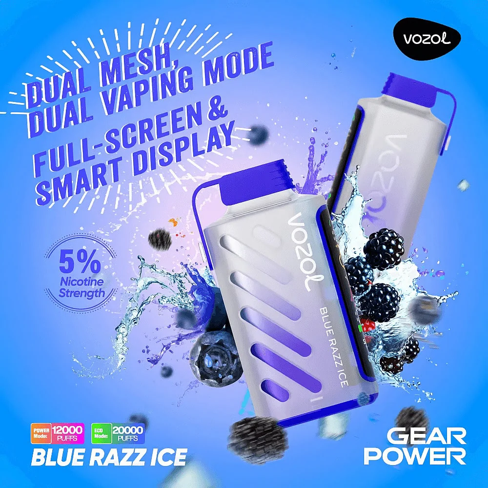 Vozol Gear Power 20000 Puffs Blue Razz Ice Disposable Vape 20ml 5% Nicotine
