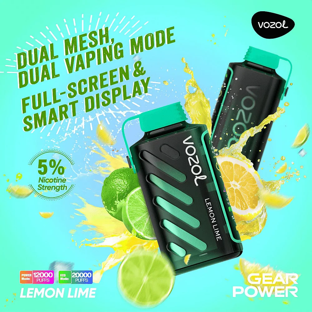 Vozol Gear Power 20000 Puffs Lemon Lime Disposable Vape (20ml, 5% Nicotine, Dual Mesh, Display)