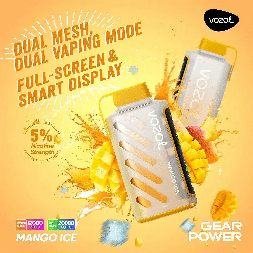Vozol Gear Power 20000 Puffs Mango Ice Disposable Vape – 20ml, 5% Nic, Dual Mesh, Display
