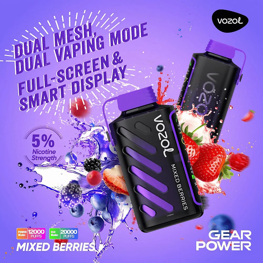 Vozol Gear Power 20000 Puffs Mixed Berries Disposable Vape (20ml, 5% Nicotine, Dual Mesh, Display)
