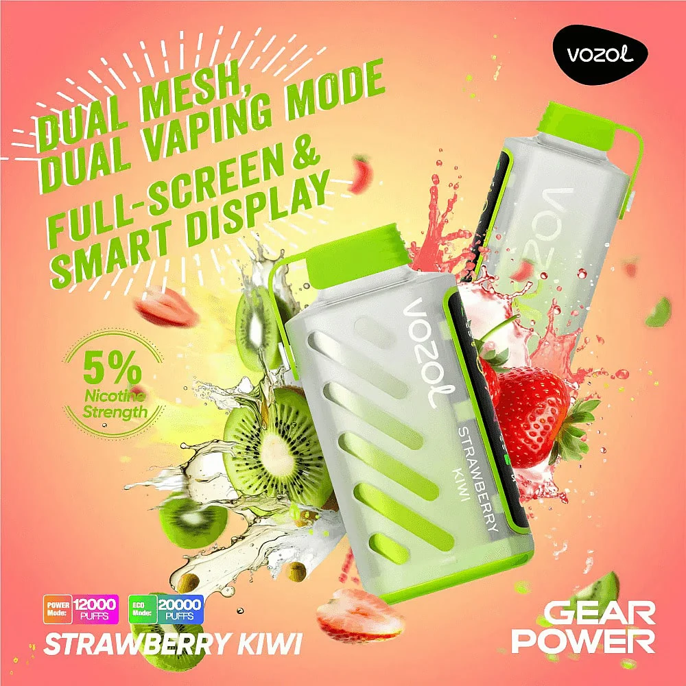 Vozol Gear Power 20000 Puffs Strawberry Kiwi (20ml, 5% Nic) – Dual Mesh, Display, Type‑C