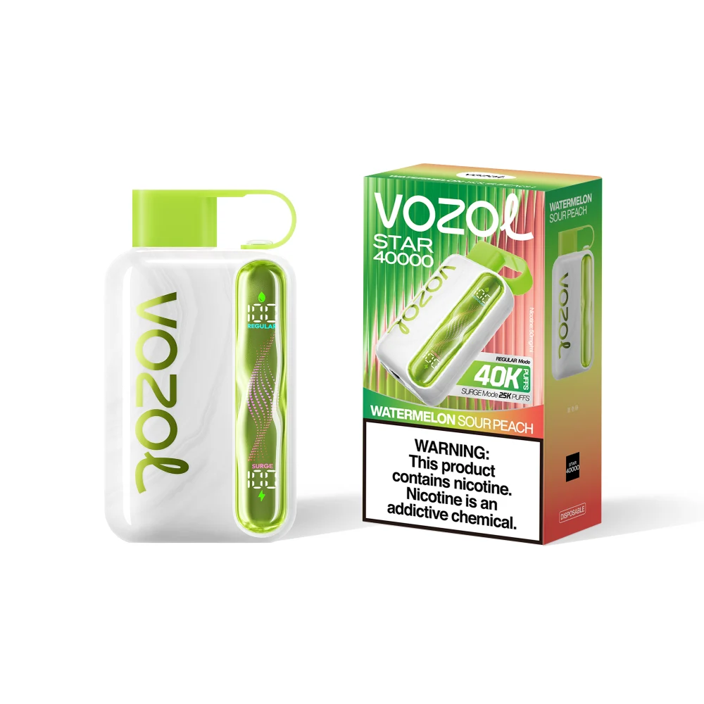 Vozol Star 40000 Puffs Watermelon Sour Peach Disposable Vape (5% Nic Salt) – OLED Display, Dual Mesh, USB‑C