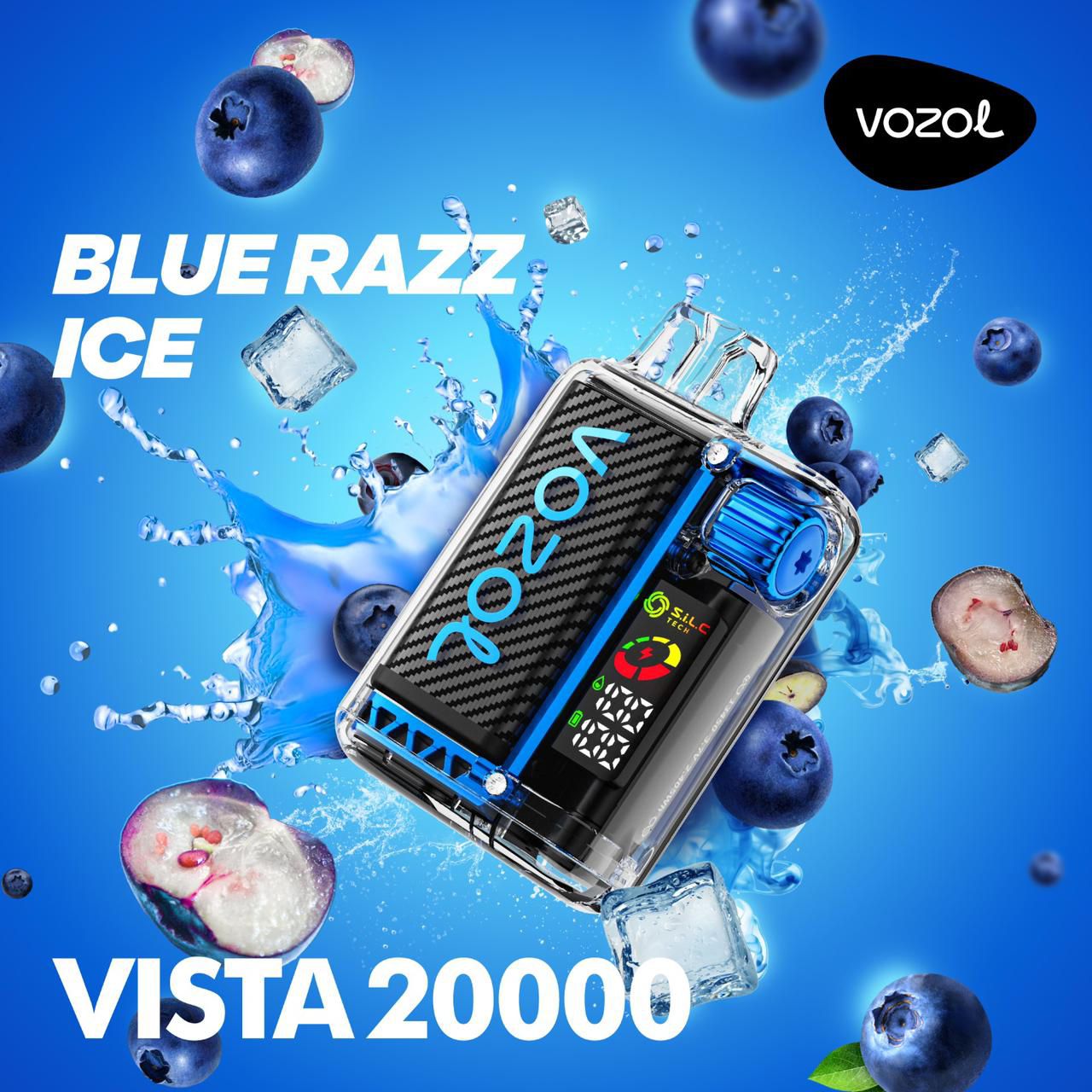Vozol Vista 20000 Puffs Disposable Vape – Blue Razz Ice (24ml, 5% Nicotine, Smart Display, USB‑C Rechargeable)