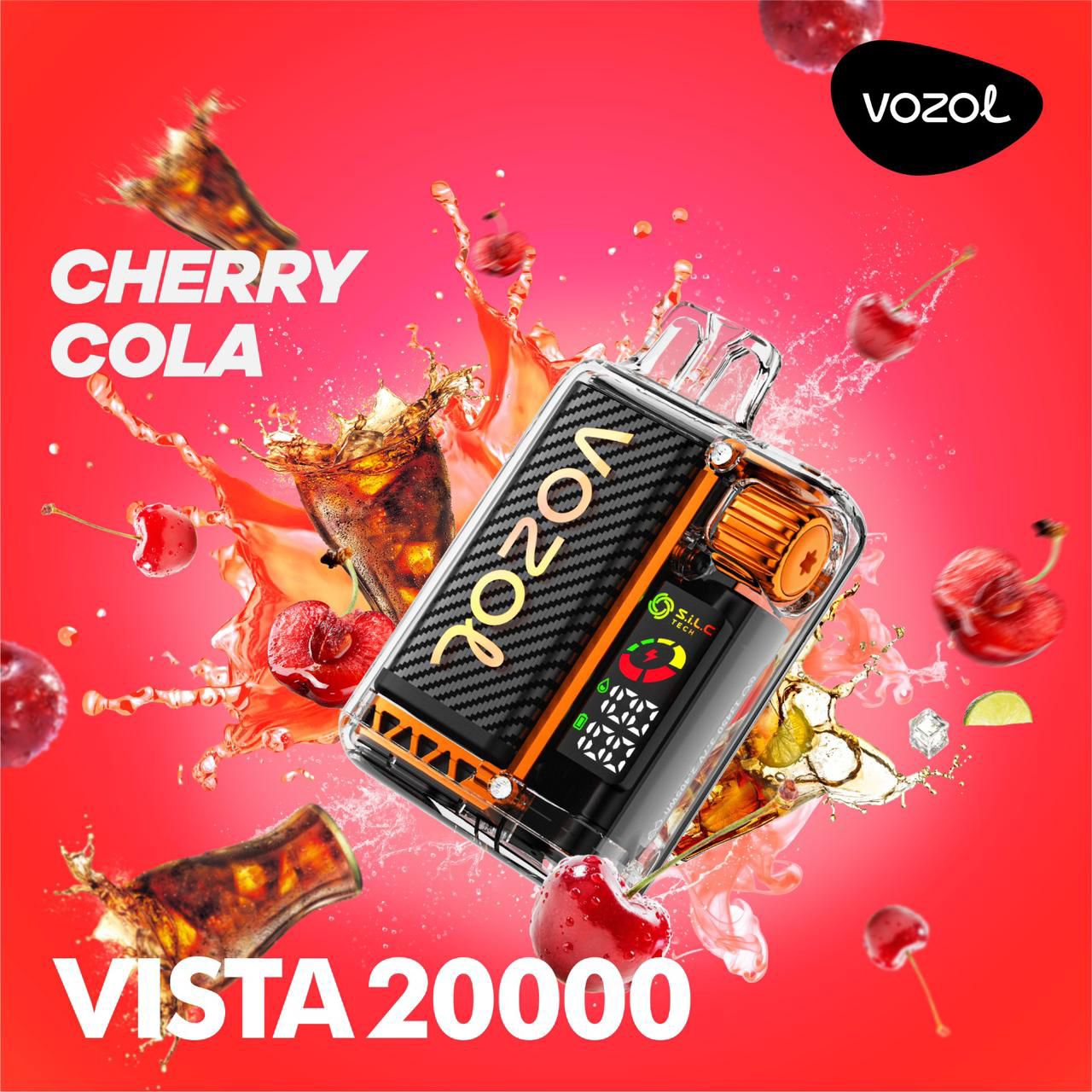 Vozol Vista 20K Puffs Cherry Cola Crystal Disposable Vape – 24ml, 5% Nicotine, Dual Mesh, Adjustable Power