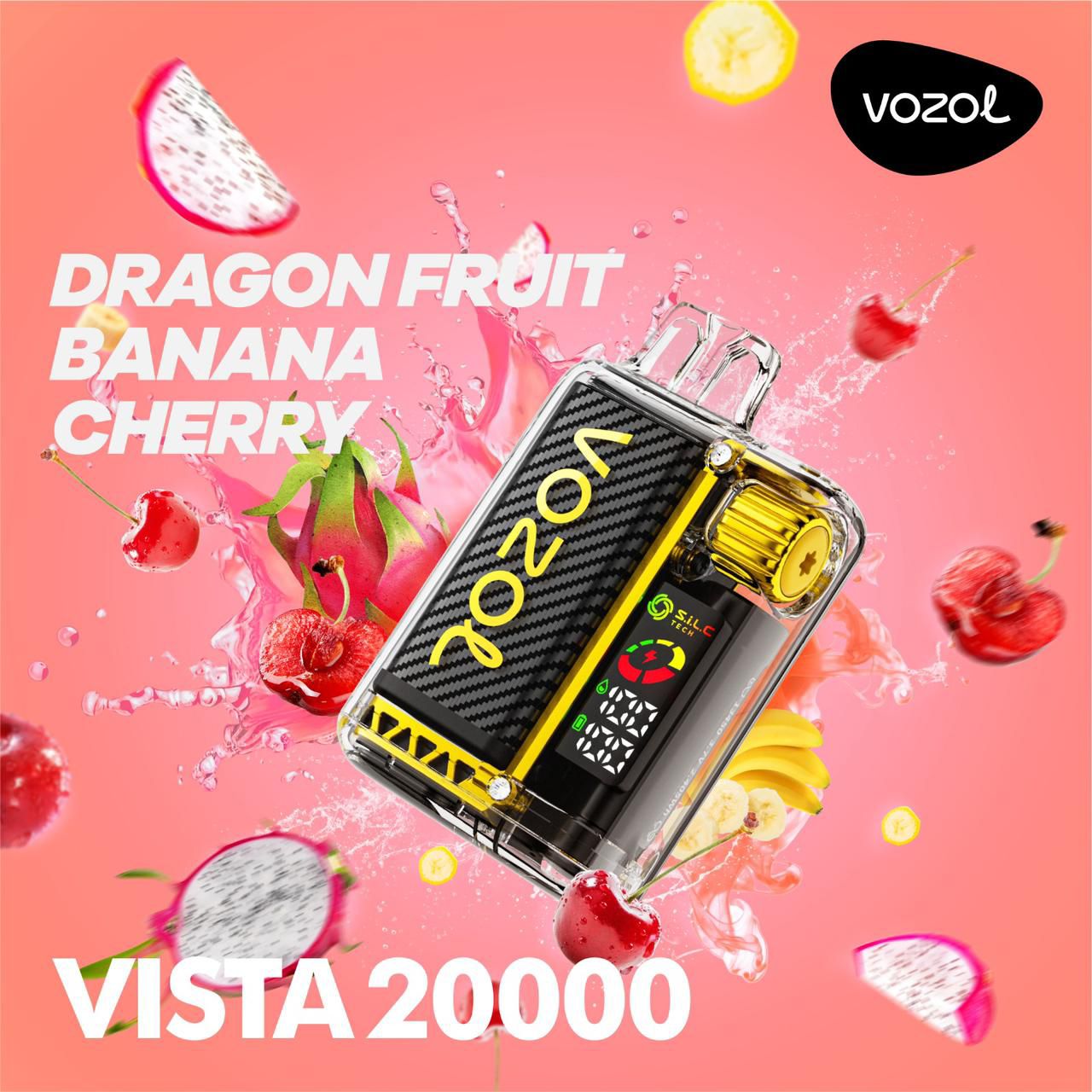 Vozol Vista 20K Puffs Dragon Fruit Banana Cherry – Crystal Clear Disposable Vape, 24ml, 5% Nicotine