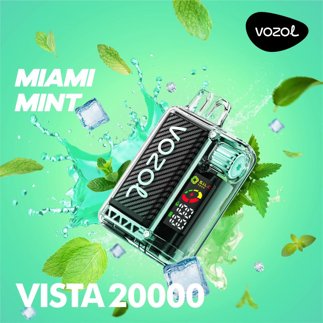 Vozol Vista Miami Mint 20,000 Puffs Crystal Disposable Vape | 24ml, 5% Nicotine, Smart Display