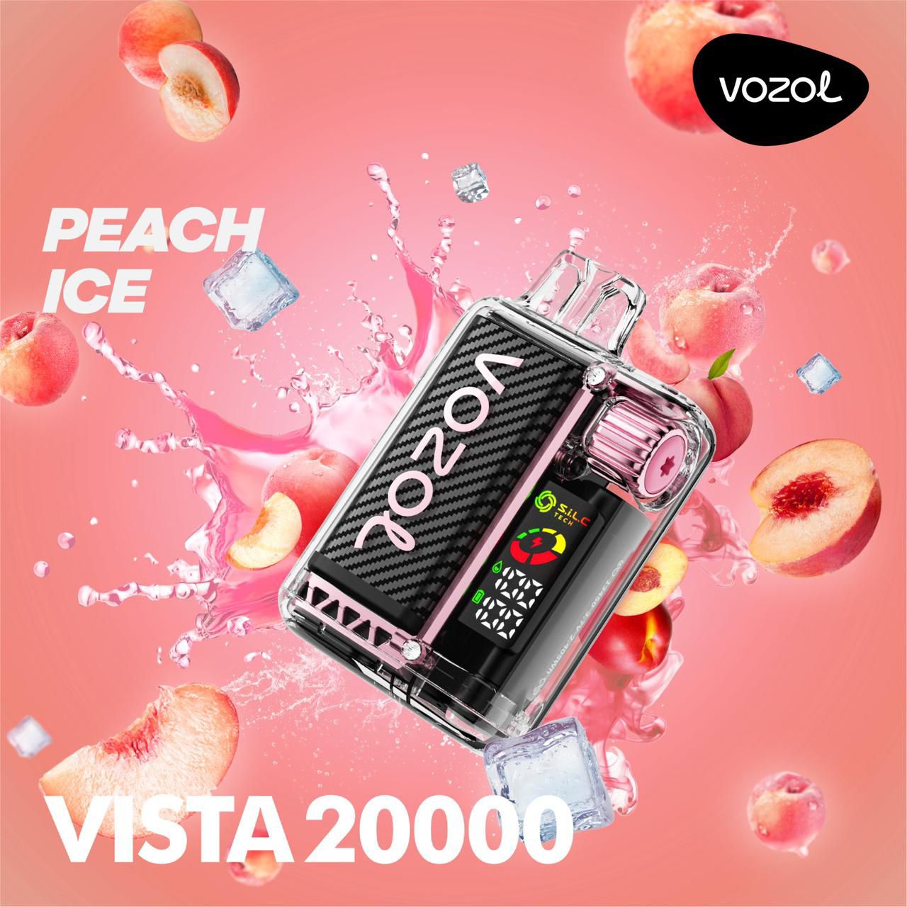 Vozol Vista 20000 Puffs Peach Ice Crystal Disposable Vape 24ml 5% Nicotine (Rechargeable Type‑C)