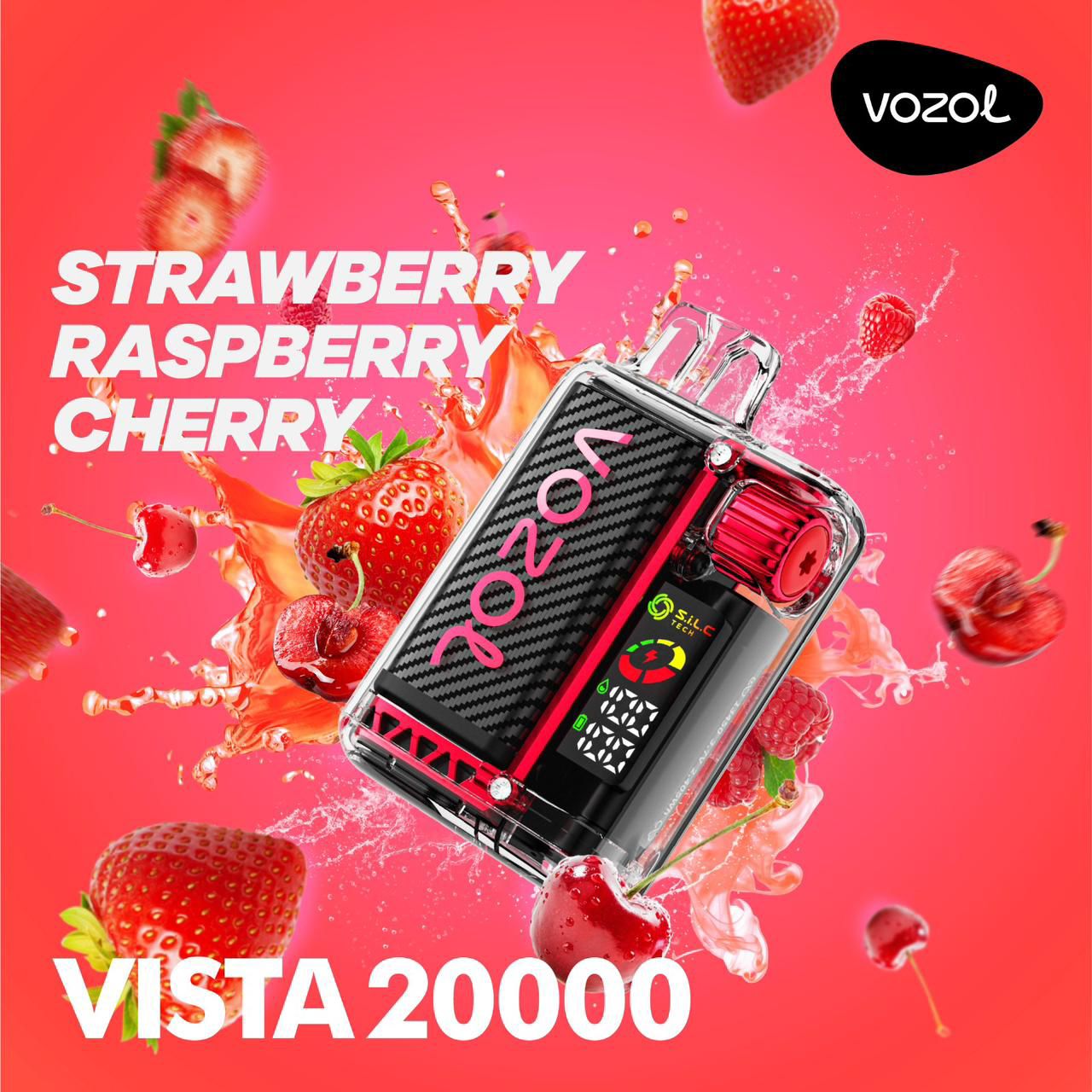 Vozol Vista Crystal 20000 Puffs Disposable Vape – Strawberry Raspberry Cherry, 24ml, 5% Nicotine, USB-C Rechargeable