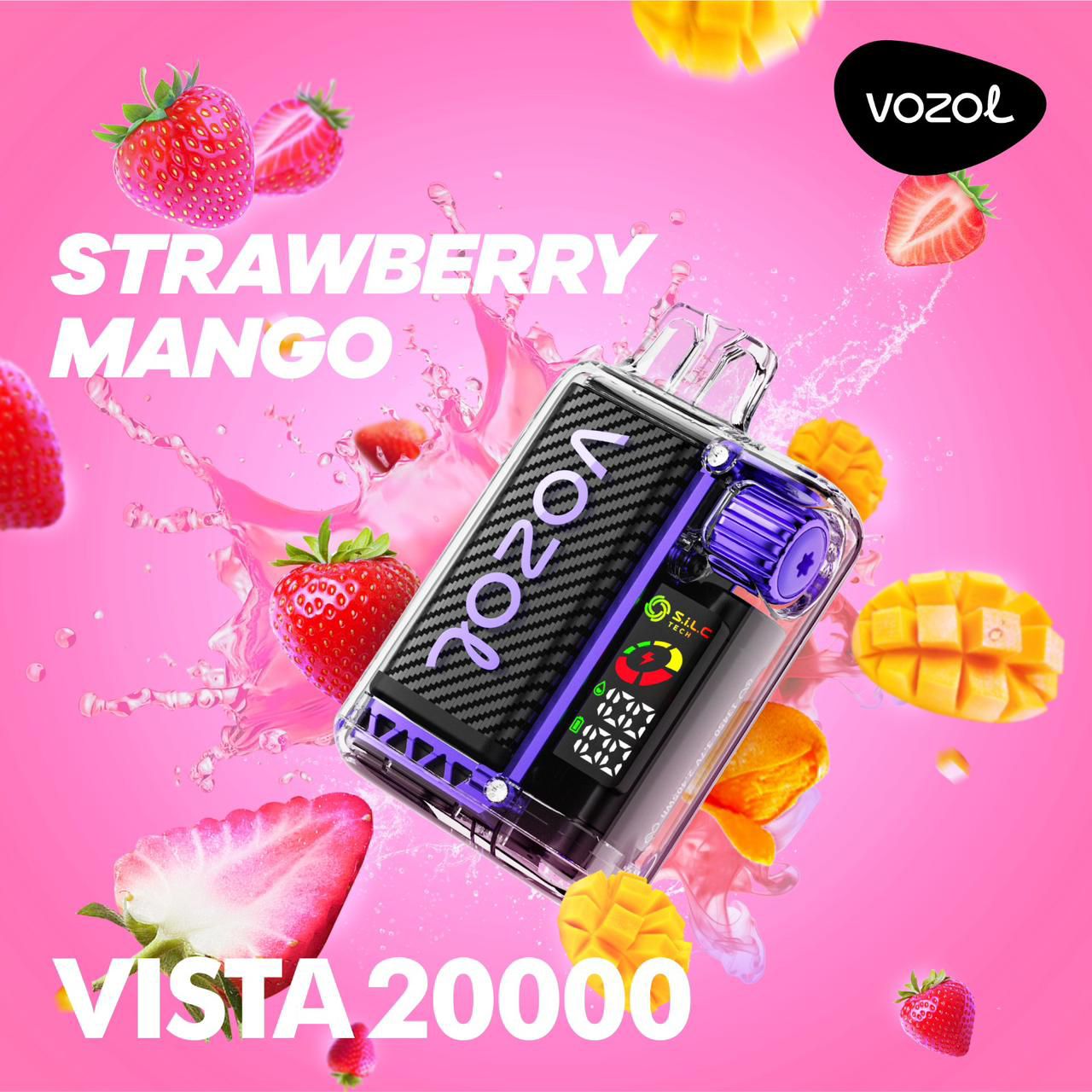 Vozol Vista 20K Strawberry Mango Crystal Disposable Vape (24ml, 5% Nicotine, Rechargeable USB-C)