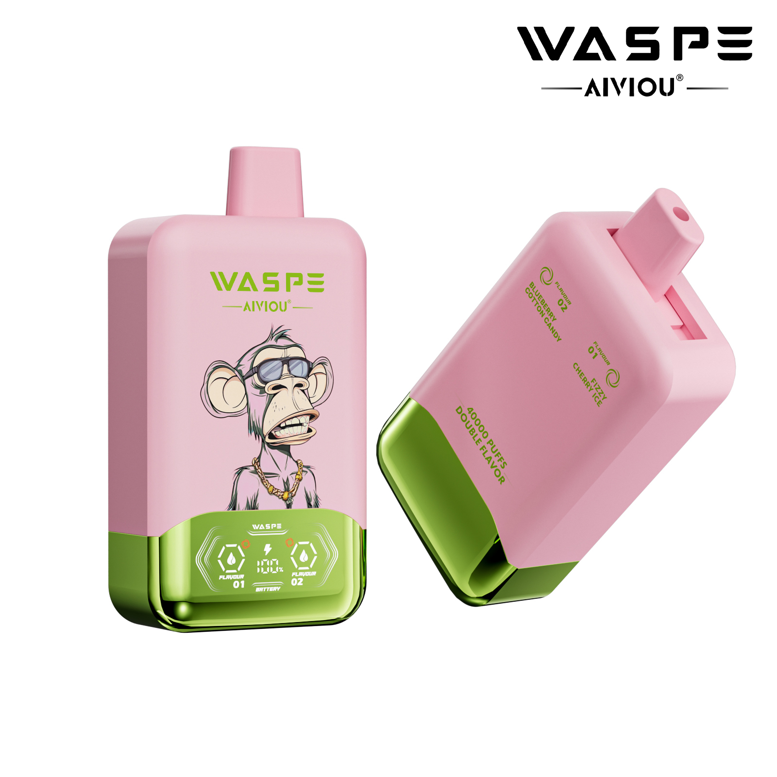 WASPE Double Flavor 40000 Puffs Disposable Vape (36ml, Rechargeable) – Fizzy Cherry Ice & Blueberry Cotton Candy