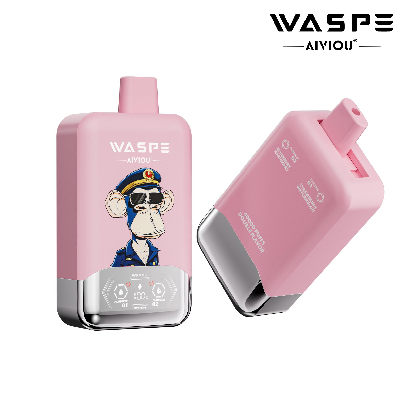 WASPE Double Flavor 40000 Puffs Disposable Vape – Strawberry Watermelon + Blueberry Raspberry, 36ml, Type‑C Rechargeable