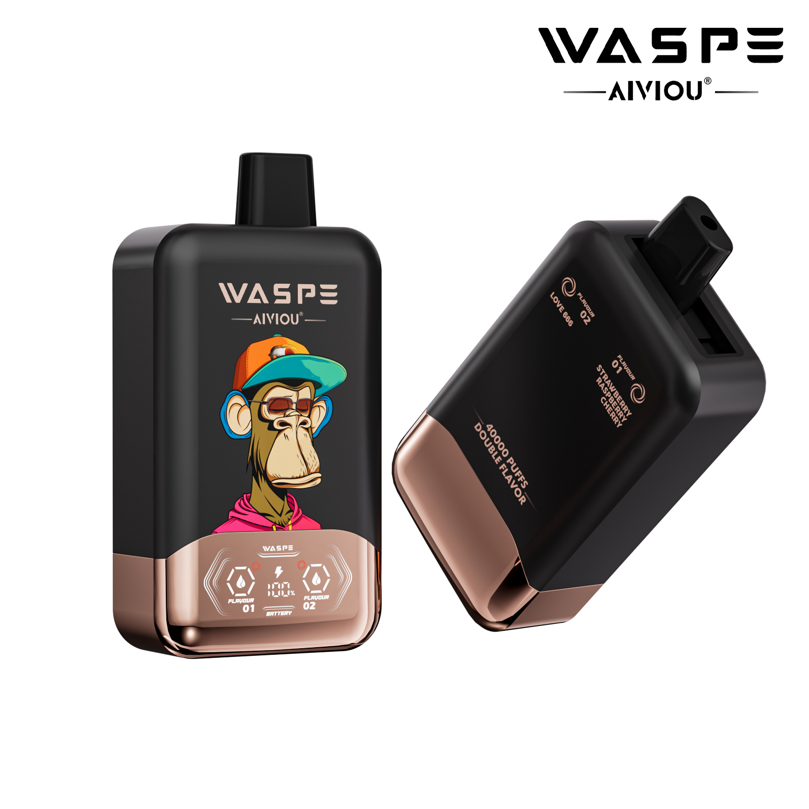 WASPE Double Flavor 40000 Puffs Disposable Vape – Strawberry Raspberry Cherry + Love 666 (36ml, 850mAh, Type‑C, LED)