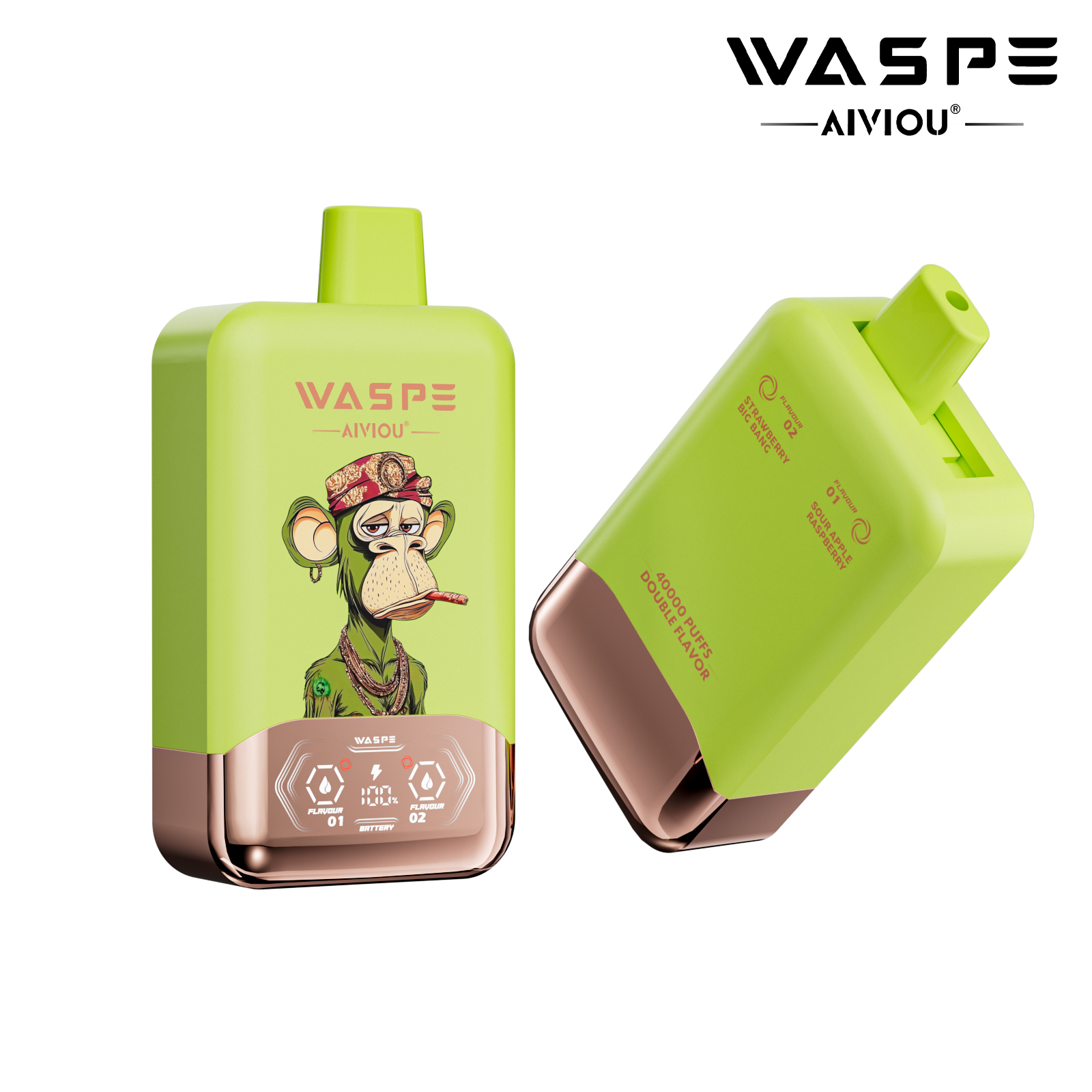 WASPE Double Flavor 40000 Puffs Disposable Vape – Sour Apple Raspberry & Strawberry Big Bang (36ml, 850mAh, LED Display)