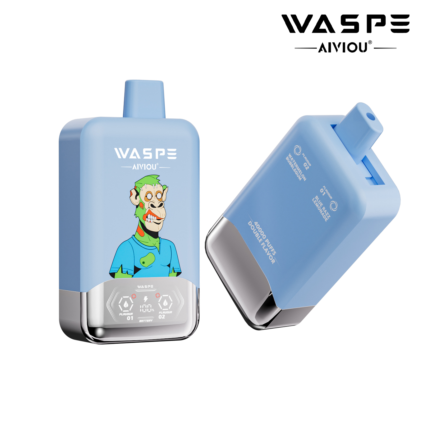 WASPE Double Flavor 40000 Puffs Disposable Vape – Blue Razz Lemonade & Watermelon Bubblegum (36ml, Type‑C, LED Display)