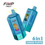 FIHP 6-in-1 Disposable Vape 120000 Puffs (64ml) | Pineapple Coconut, Blue Razz, Mixed Berries, Mango Peach, Blueberry Raspberry, Strawberry Vanilla Coke | Type‑C Rechargeable, Dual Mesh, LED Display