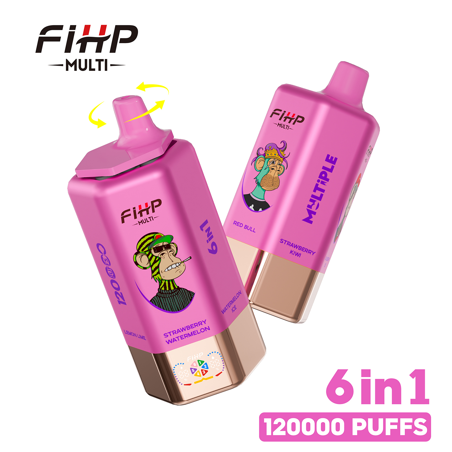 FIHP 6-in-1 Disposable Vape 120000 Puffs (64ml) | Watermelon Ice, Red Bull, Strawberry Kiwi, Blueberry Ice, Lemon Lime & Strawberry Watermelon