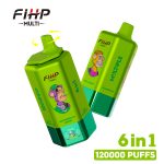 FIHP 6-in-1 Disposable Vape 120000 Puffs (64ml) | Aloe Lychee Ice, Pink Lemon, Glacier Ice, Pine Needle Mint, Black Currant Ice, Watermelon Lemon | Type-C Rechargeable, Dual Mesh, LED Display