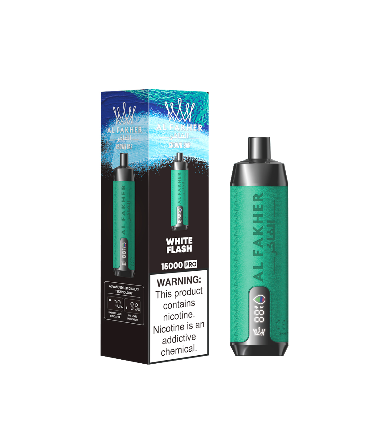 AL FAKHER Crown Bar 15K Puffs White Flash – Mint Lemon Ice, 20ml, Rechargeable Type‑C, LCD Display