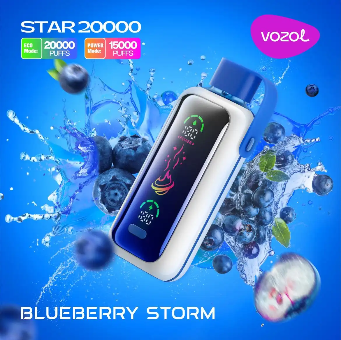 Vozol Star 20000 Puffs Blueberry Storm Disposable Vape (24ml, 5% Nicotine) – Dual Mesh Coils, LED Display, USB‑C Rechargeable