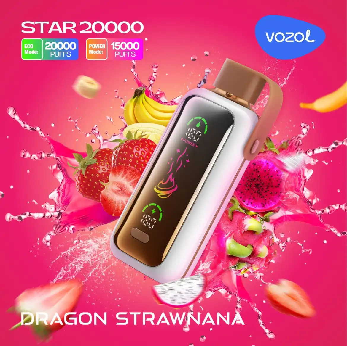 Vozol Star 20000 Puffs Dragon Strawn (Dragon Fruit Strawberry) – 24ml, 5% Nic, Dual Mesh, LED Display, Type‑C Rechargeable