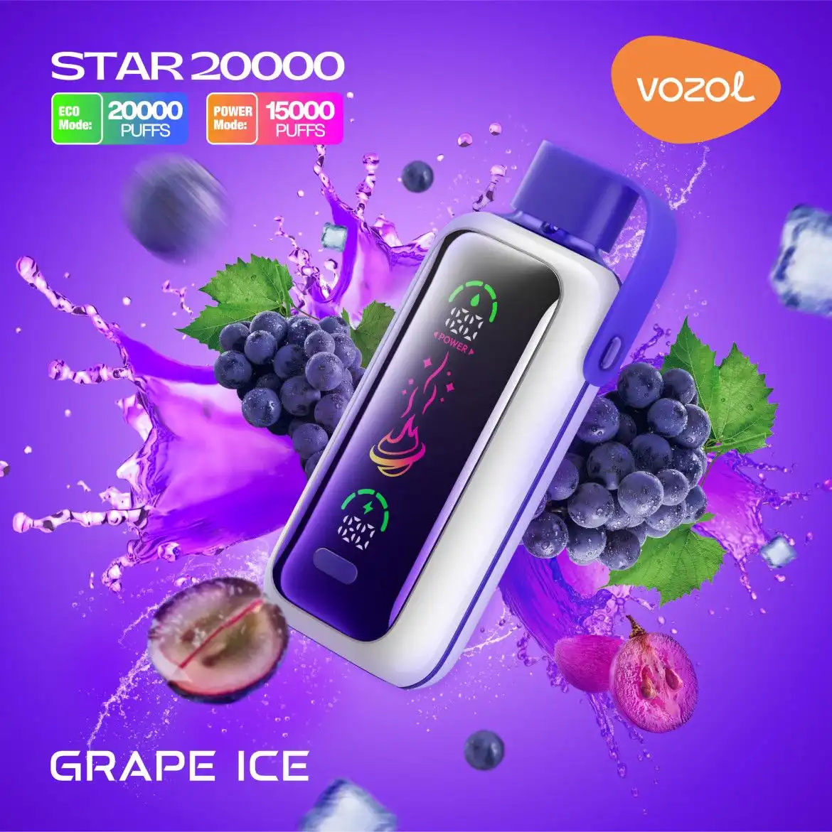 Vozol Star 20000 Puffs Grape Ice Disposable Vape 5% (24ml, Display, Dual Mesh, Type‑C)