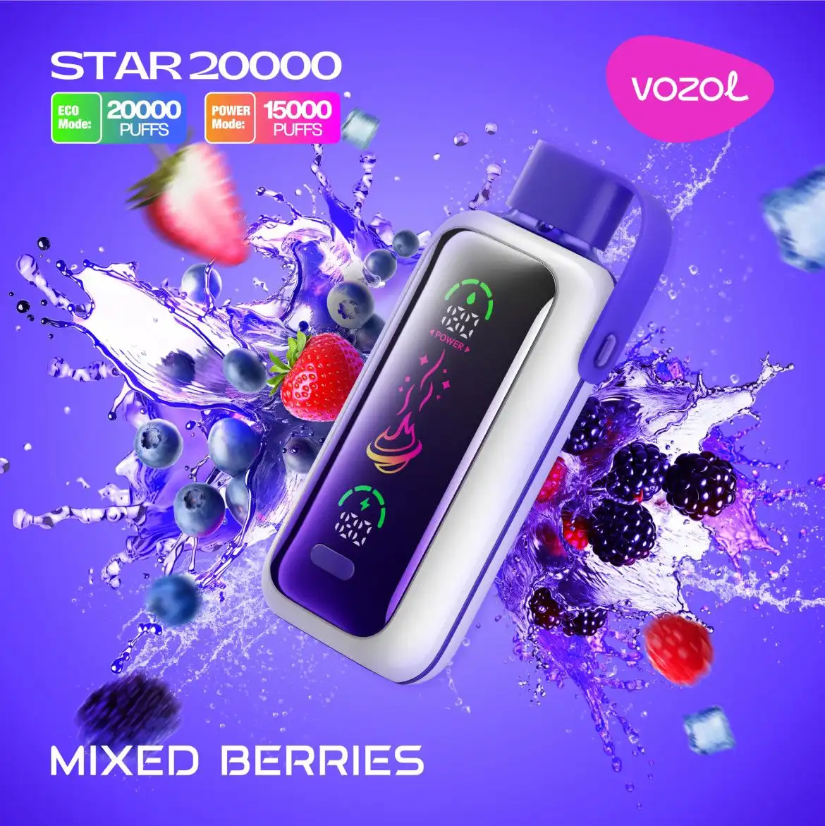 Vozol Star 20000 Puffs Mixed Berries Disposable Vape (24ml, 5% Nicotine, Display, Type‑C)