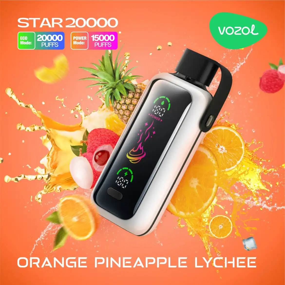 Vozol Star 20000 Puffs Orange Pineapple Disposable Vape (24ml, 5% Nic, Display, USB‑C)