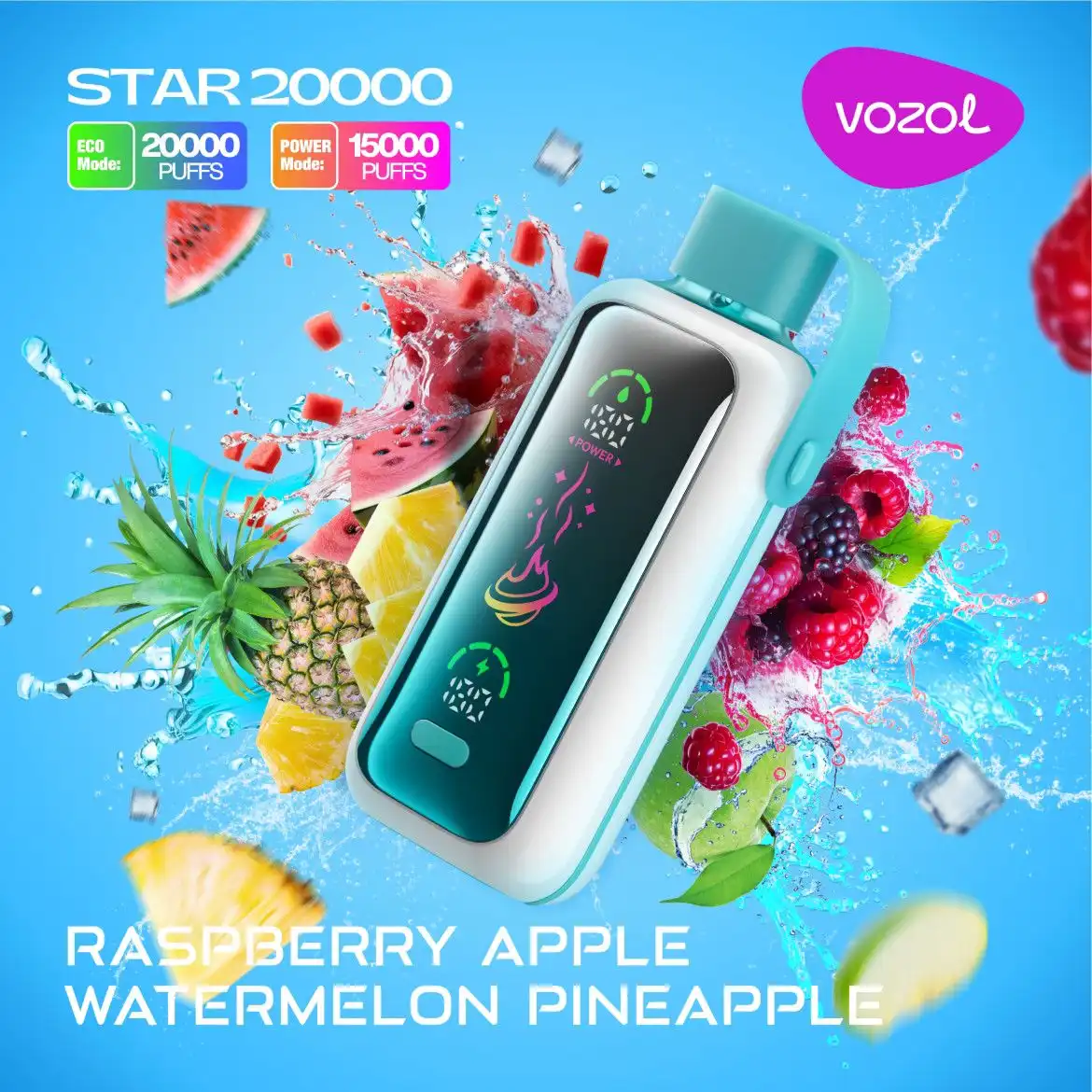 Vozol Star 20000 Puffs Raspberry Apple Watermelon Pineapple (24ml, 5% Nic) Disposable Vape