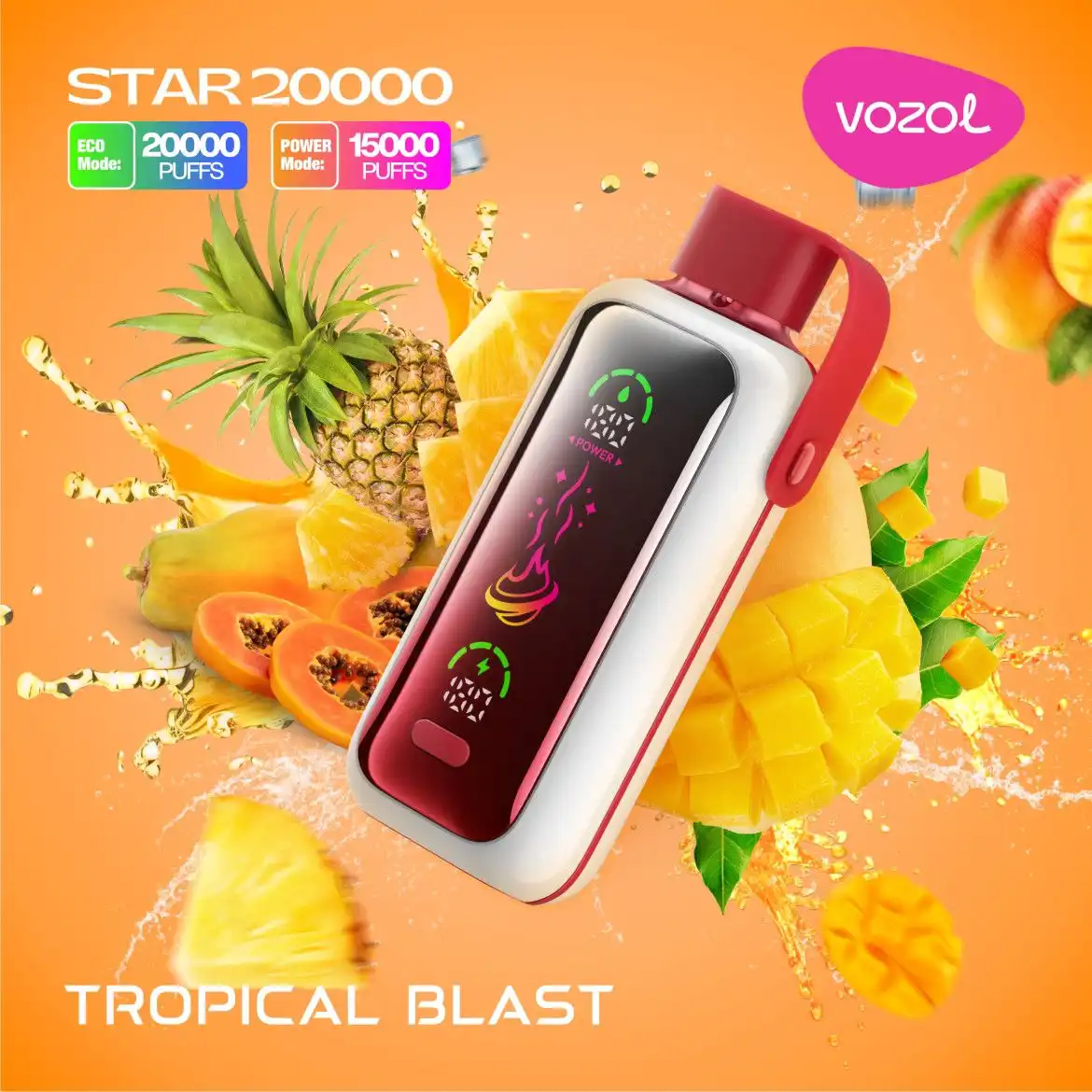 Vozol Star 20000 Puffs Tropical Blast – 24ml Rechargeable Disposable Vape, Dual Mesh & LED Display (5% Nicotine)